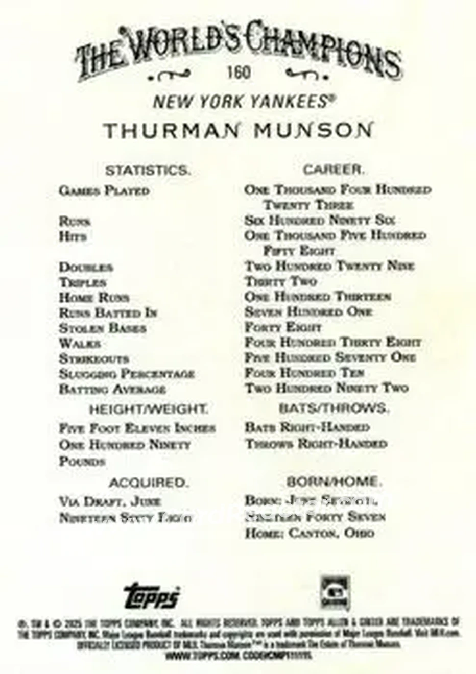 Back of Thurman Munson