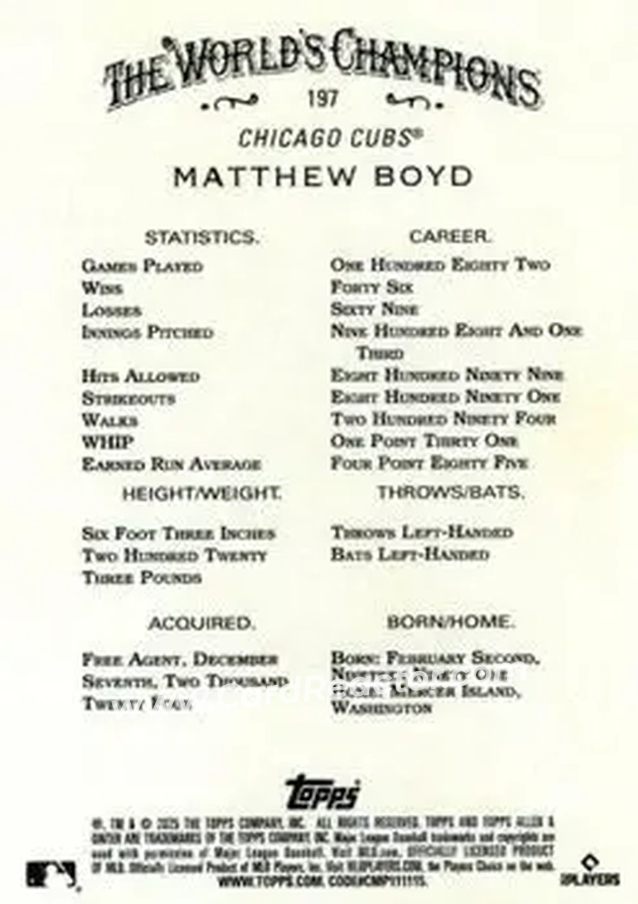 Back of Matthew Boyd