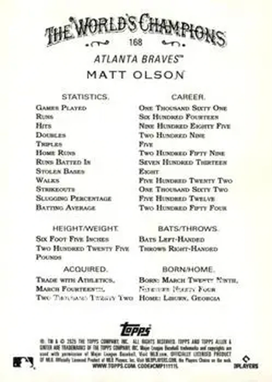 Back of Matt Olson