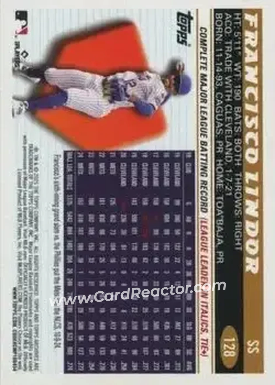 Back of Francisco Lindor