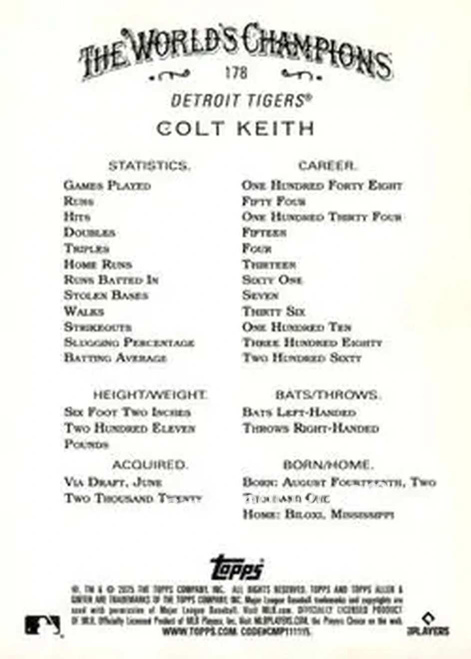 Back of Colt Keith