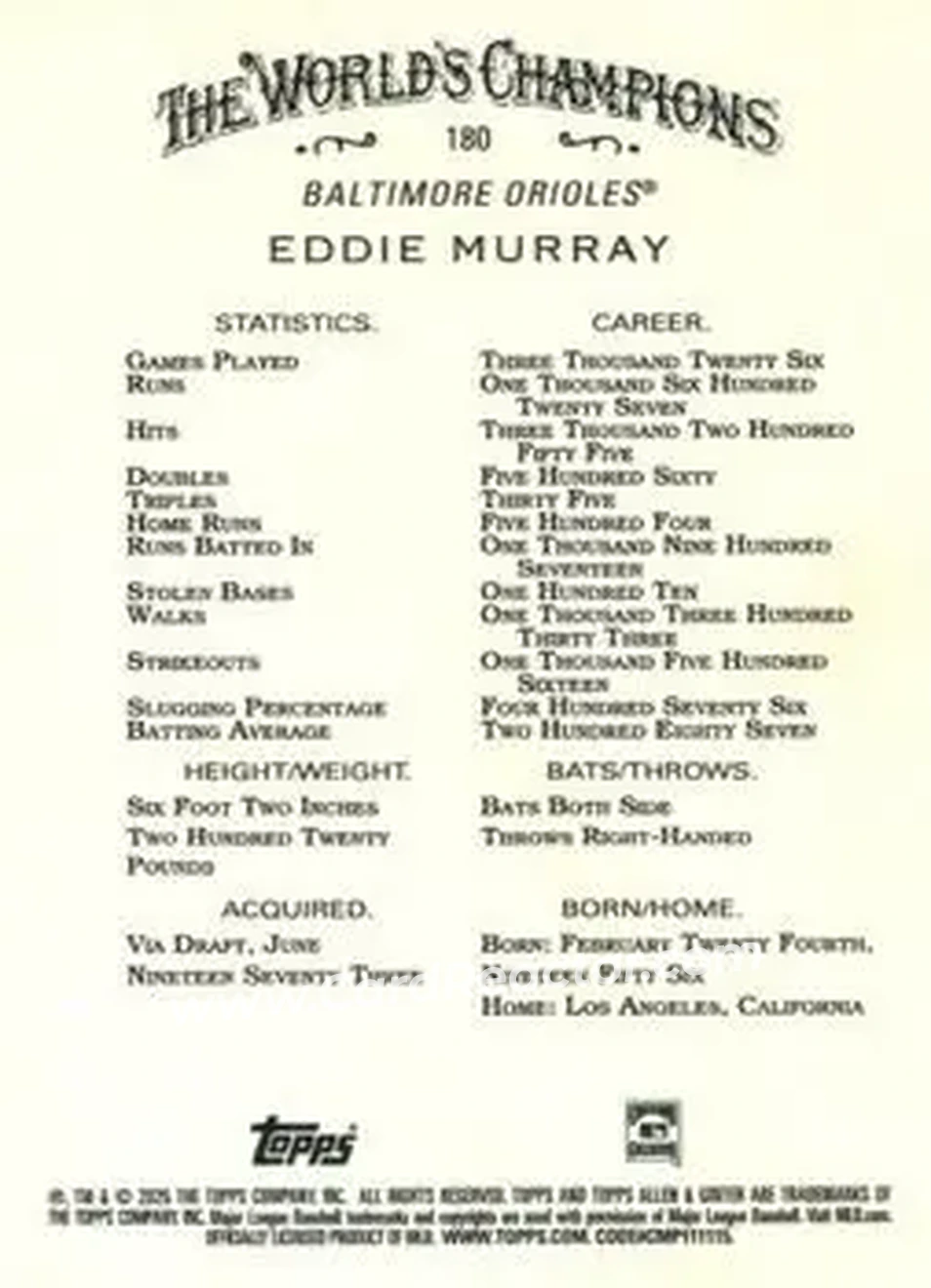 Back of Eddie Murray