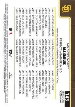 2025 Topps #143 - All Smiles: Perfect Weather in S.D. - San Diego Padres - Back