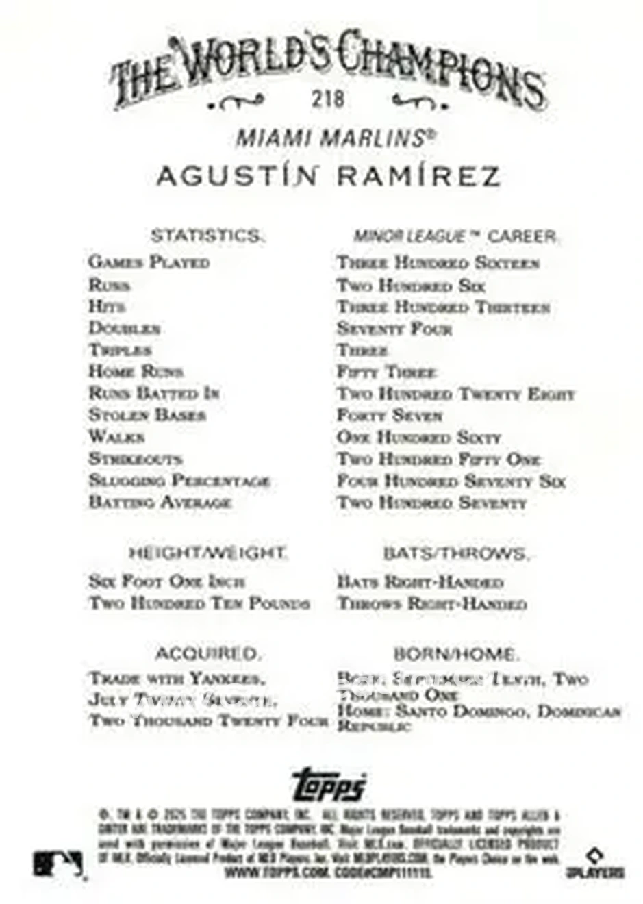 Back of Agustín Ramírez