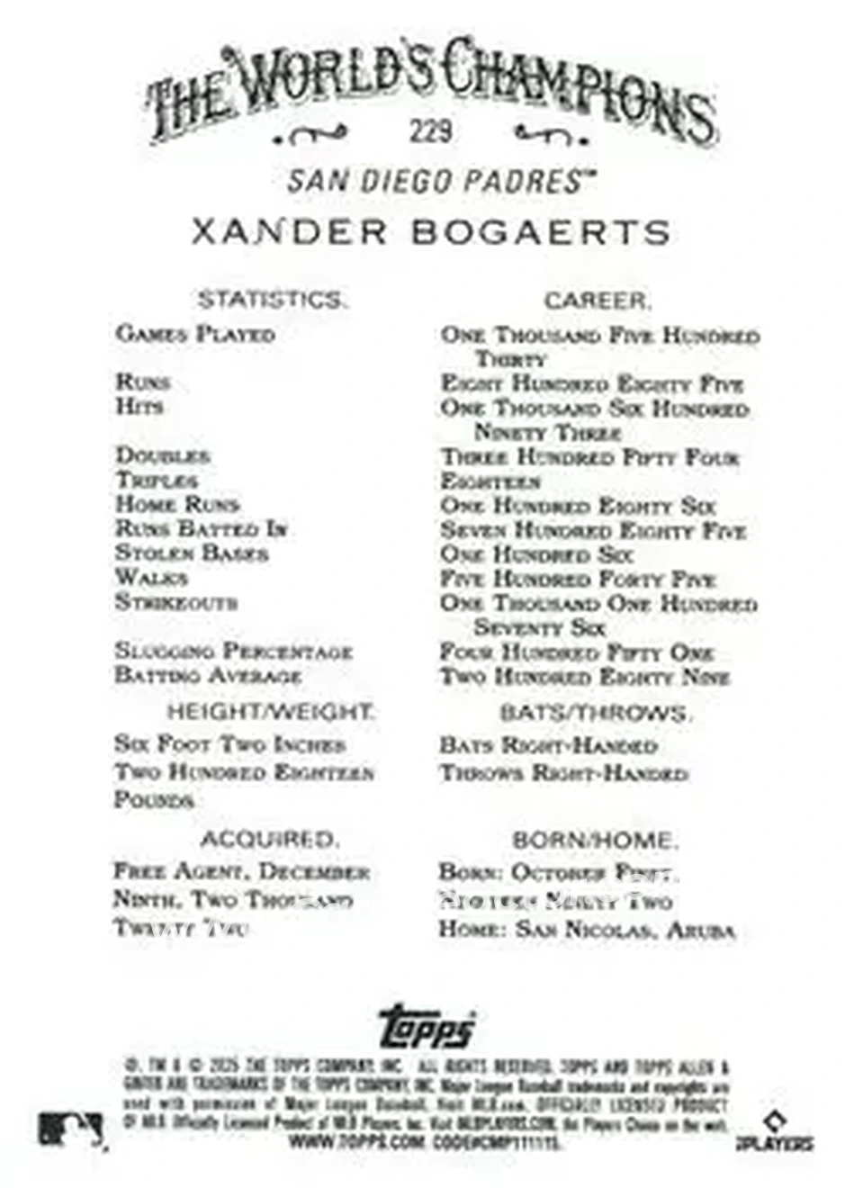 Back of Xander Bogaerts