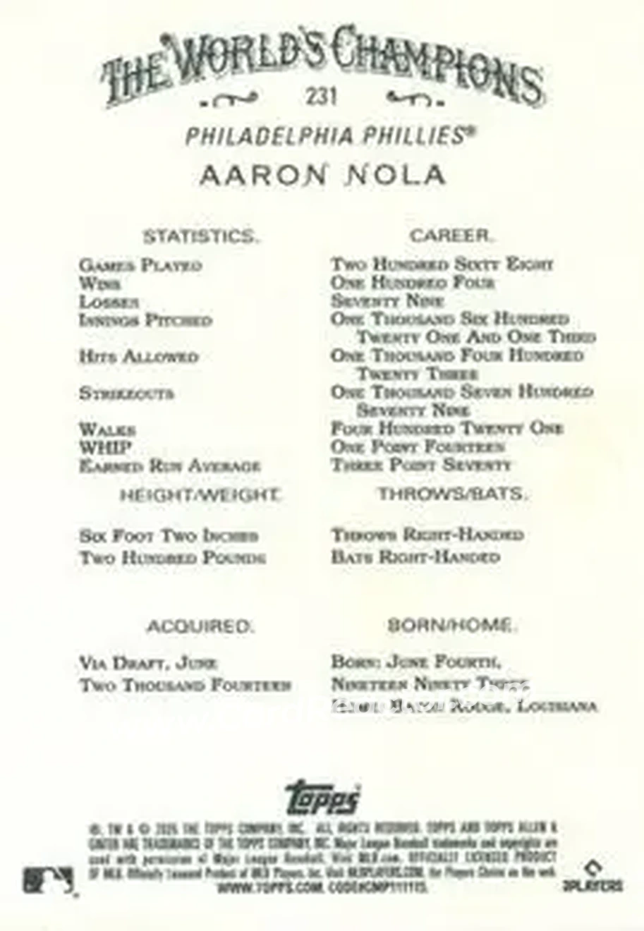 Back of Aaron Nola