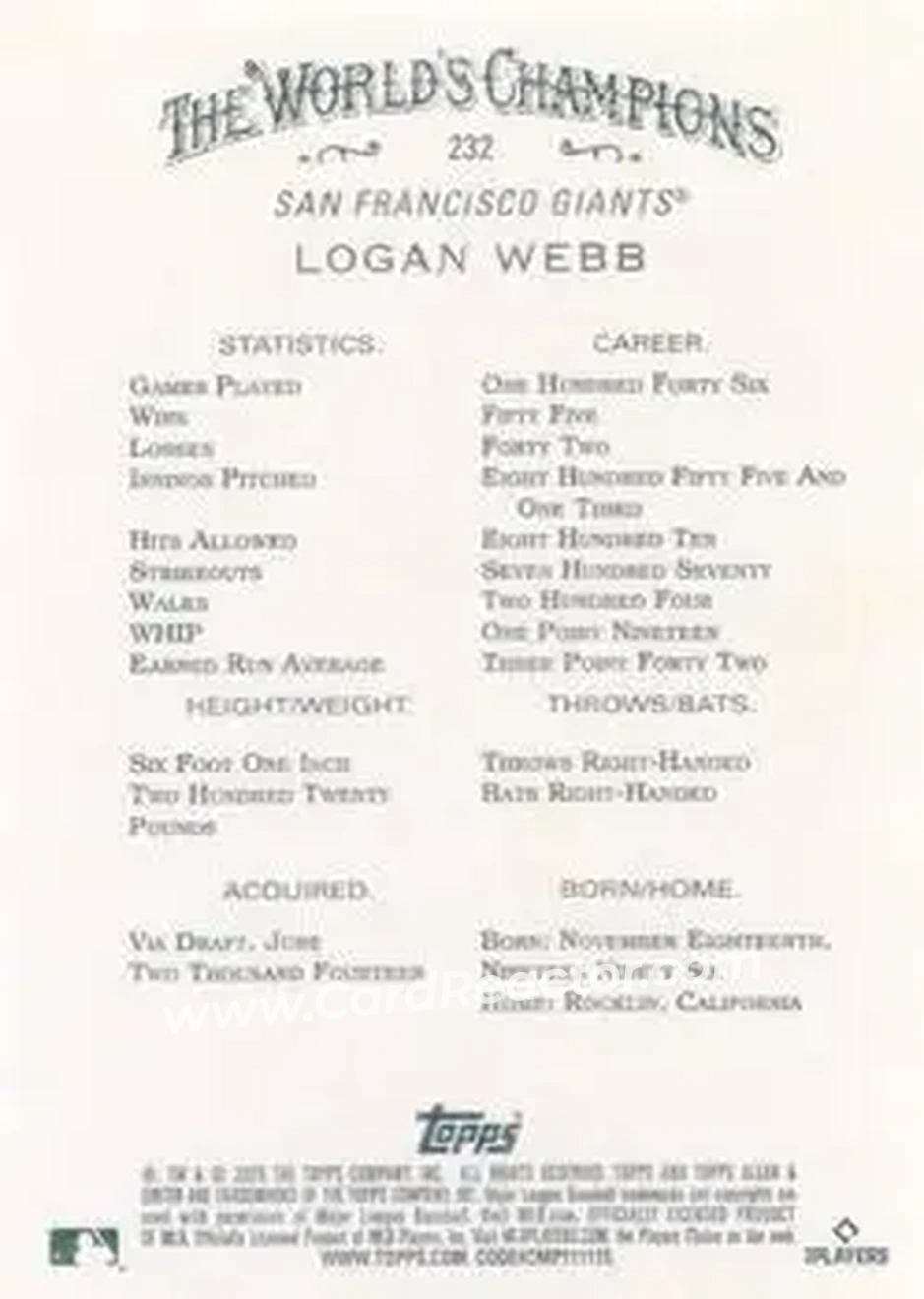 Back of Logan Webb