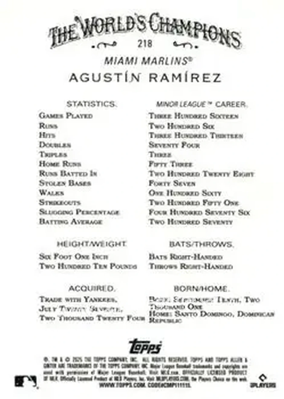 Back of Agustín Ramírez