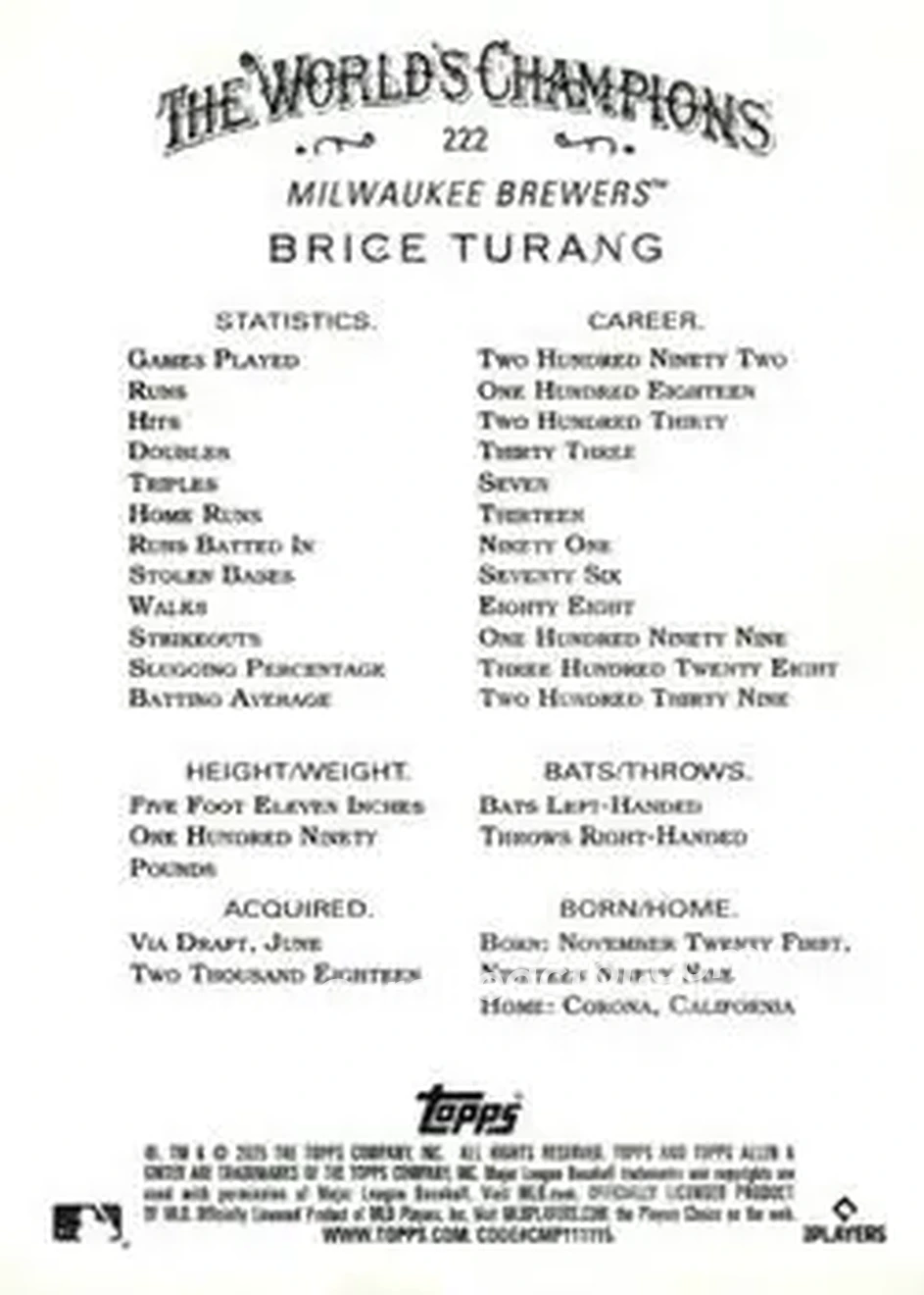 Back of Brice Turang