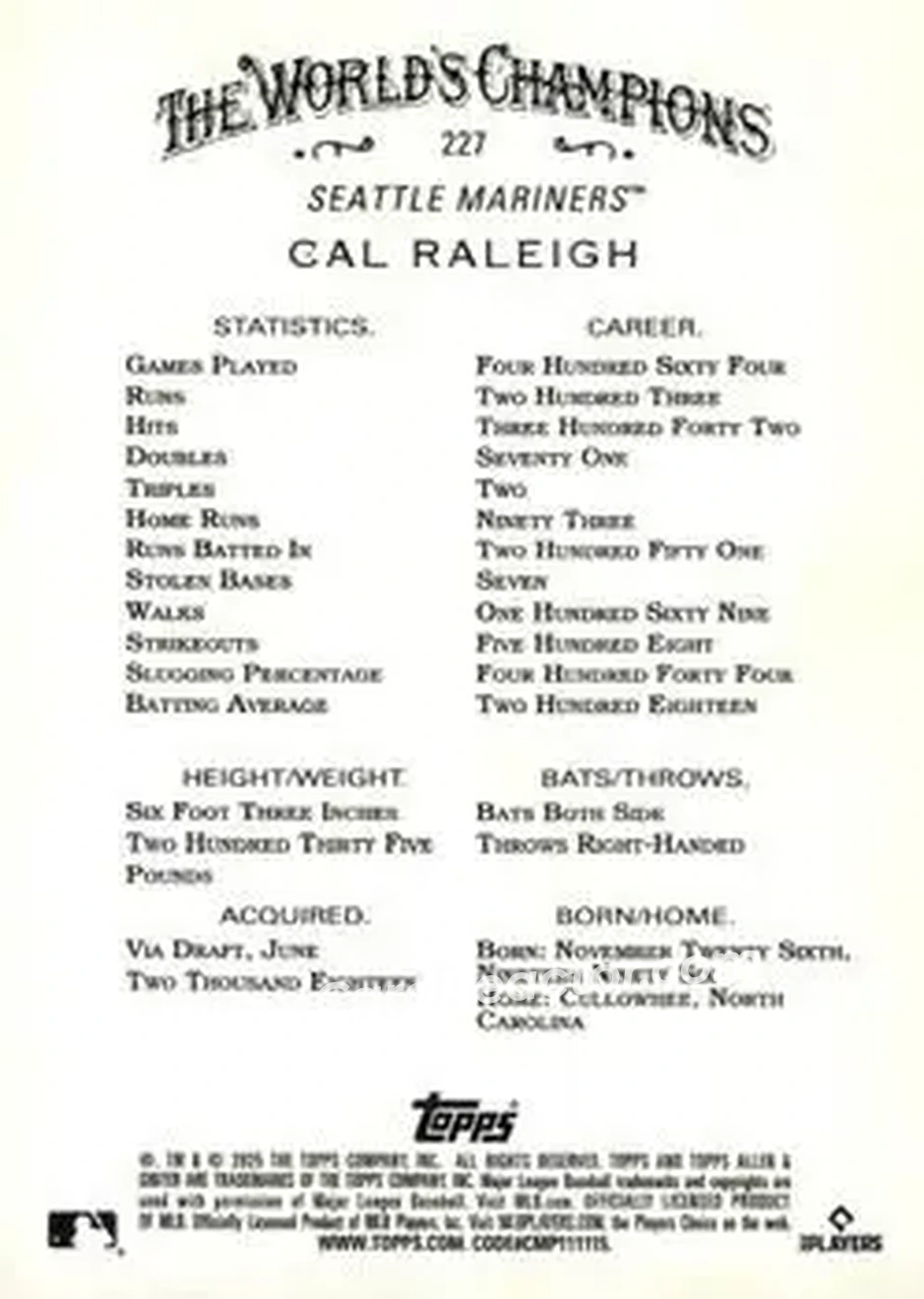 Back of Cal Raleigh