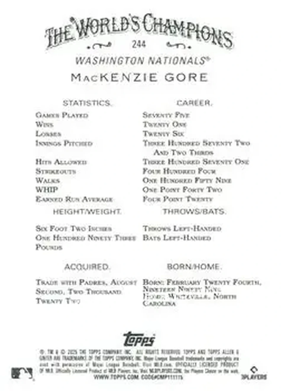 Back of Mackenzie Gore