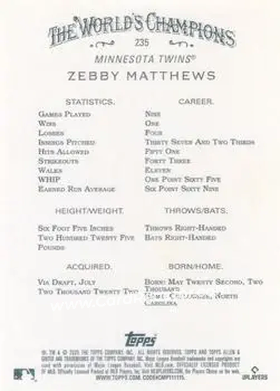 Back of Zebby Matthews