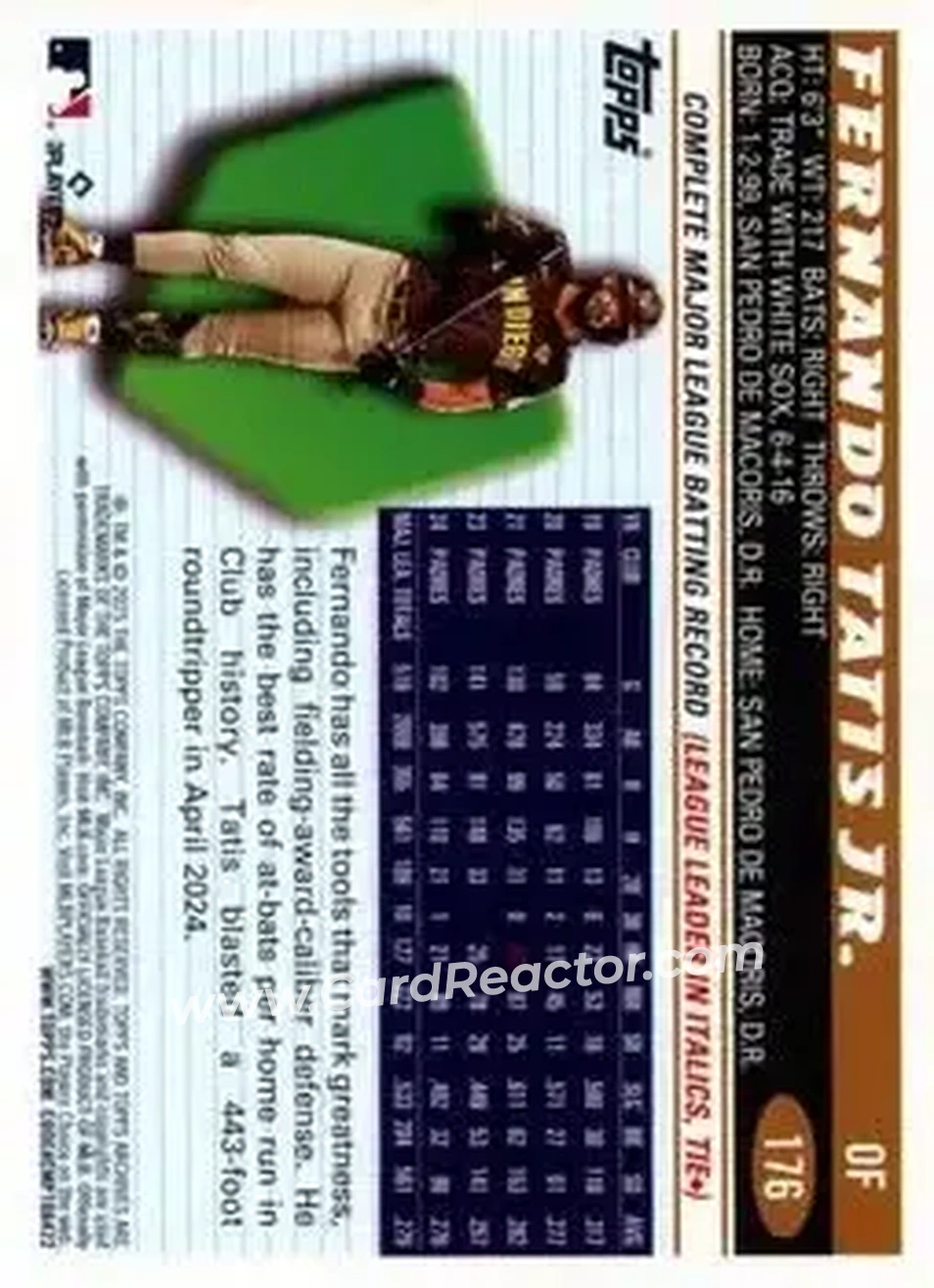 Back of Fernando Tatis Jr.