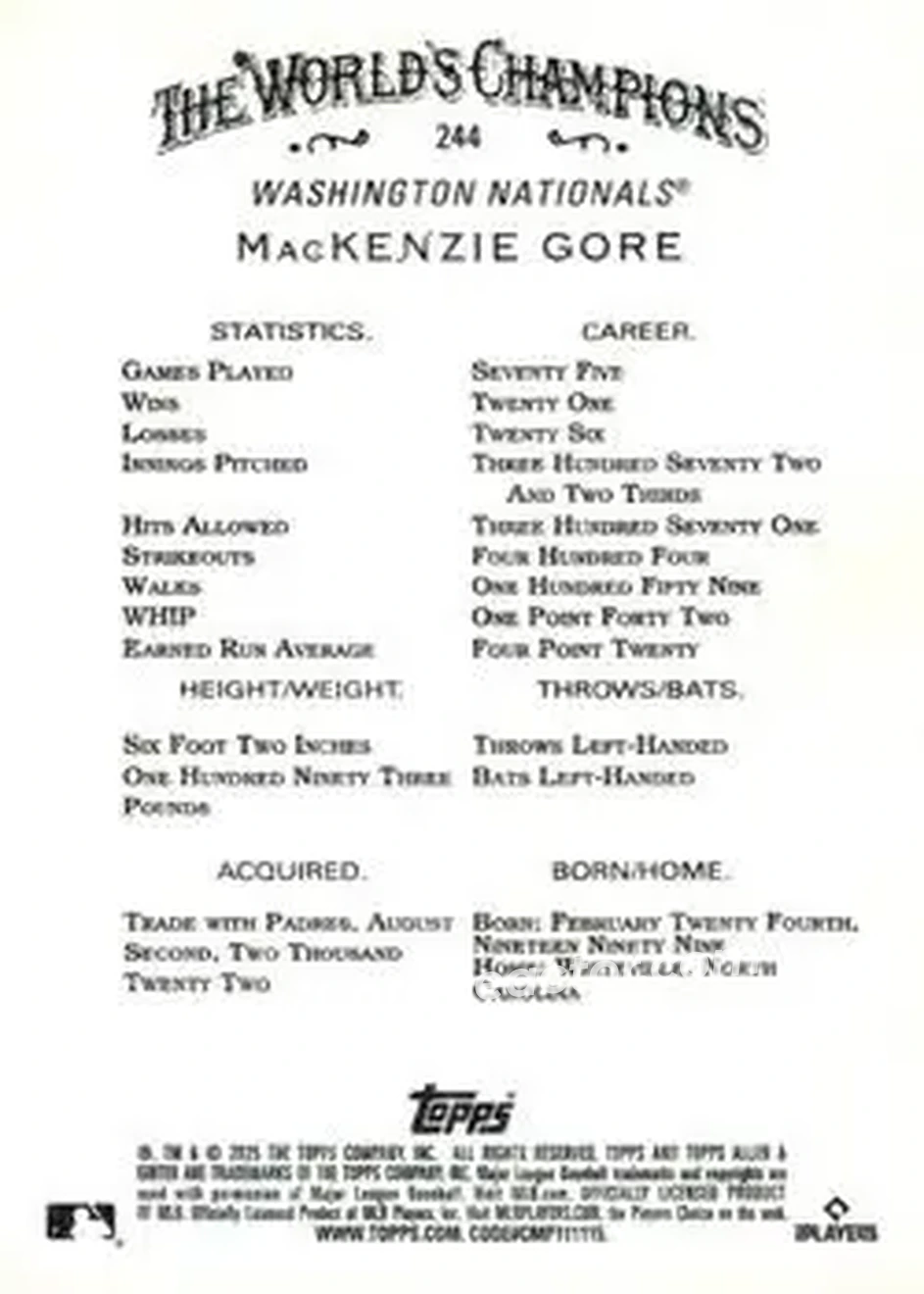 Back of Mackenzie Gore
