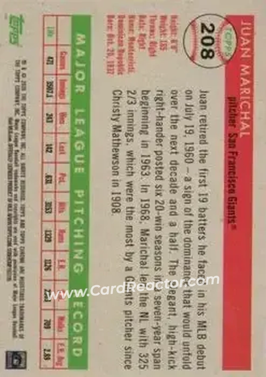 Back of Juan Marichal