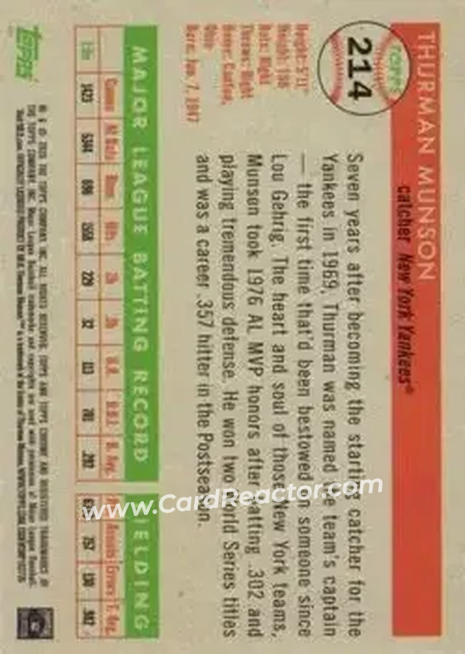 Back of Thurman Munson