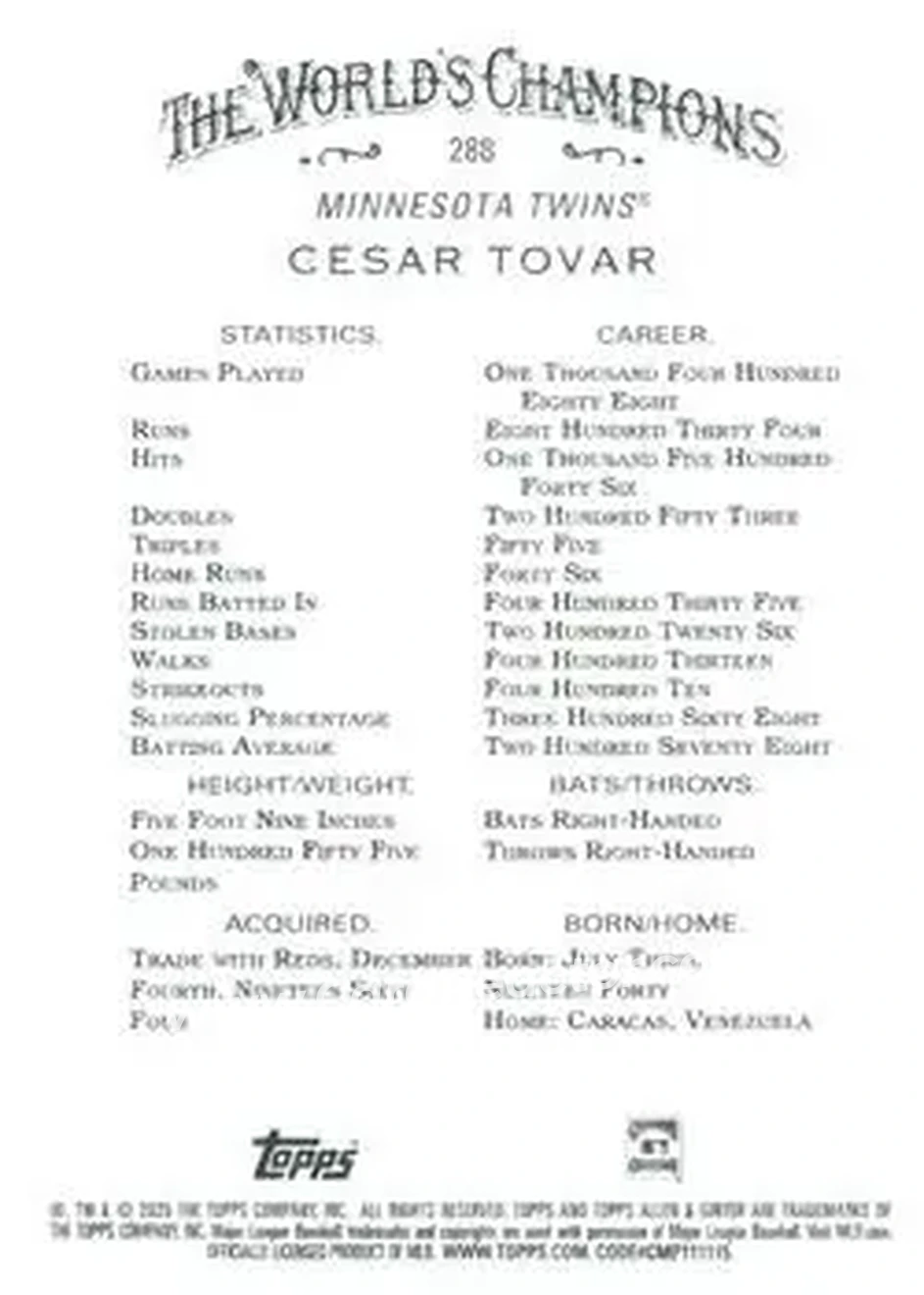 Back of Cesar Tovar