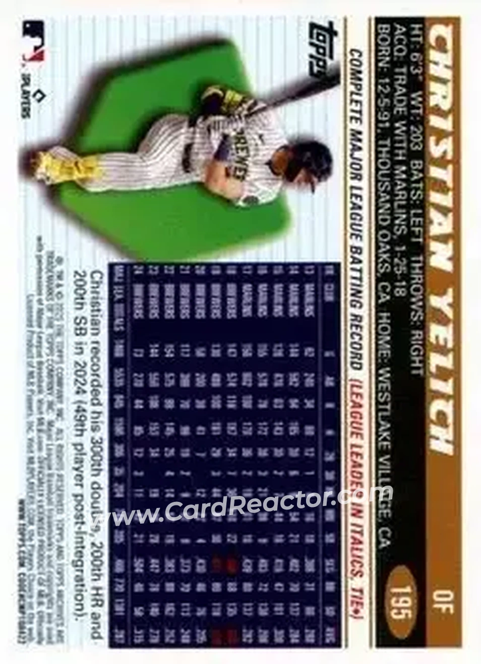 Back of Christian Yelich