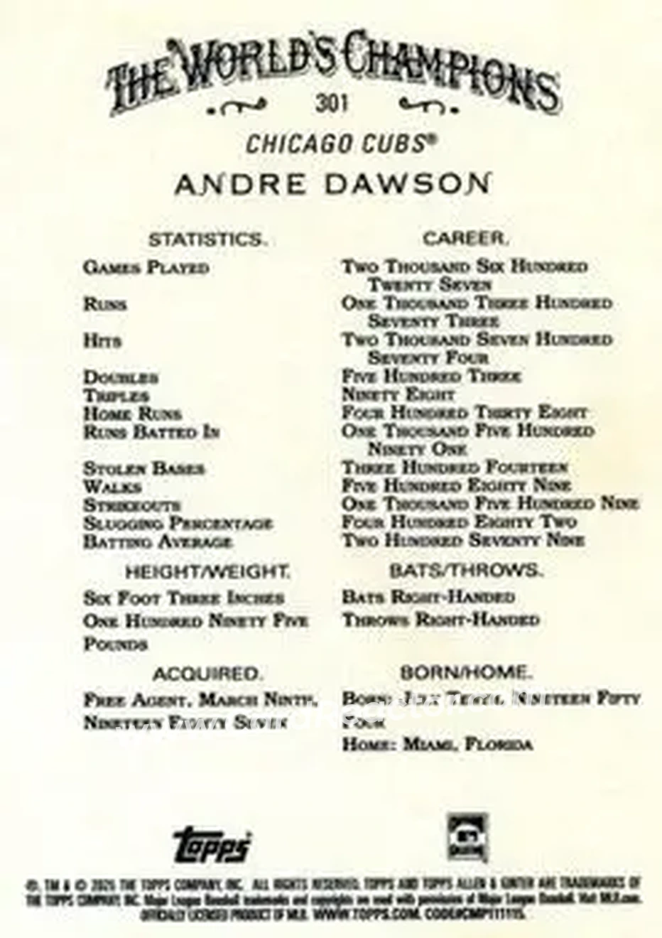 Back of Andre Dawson