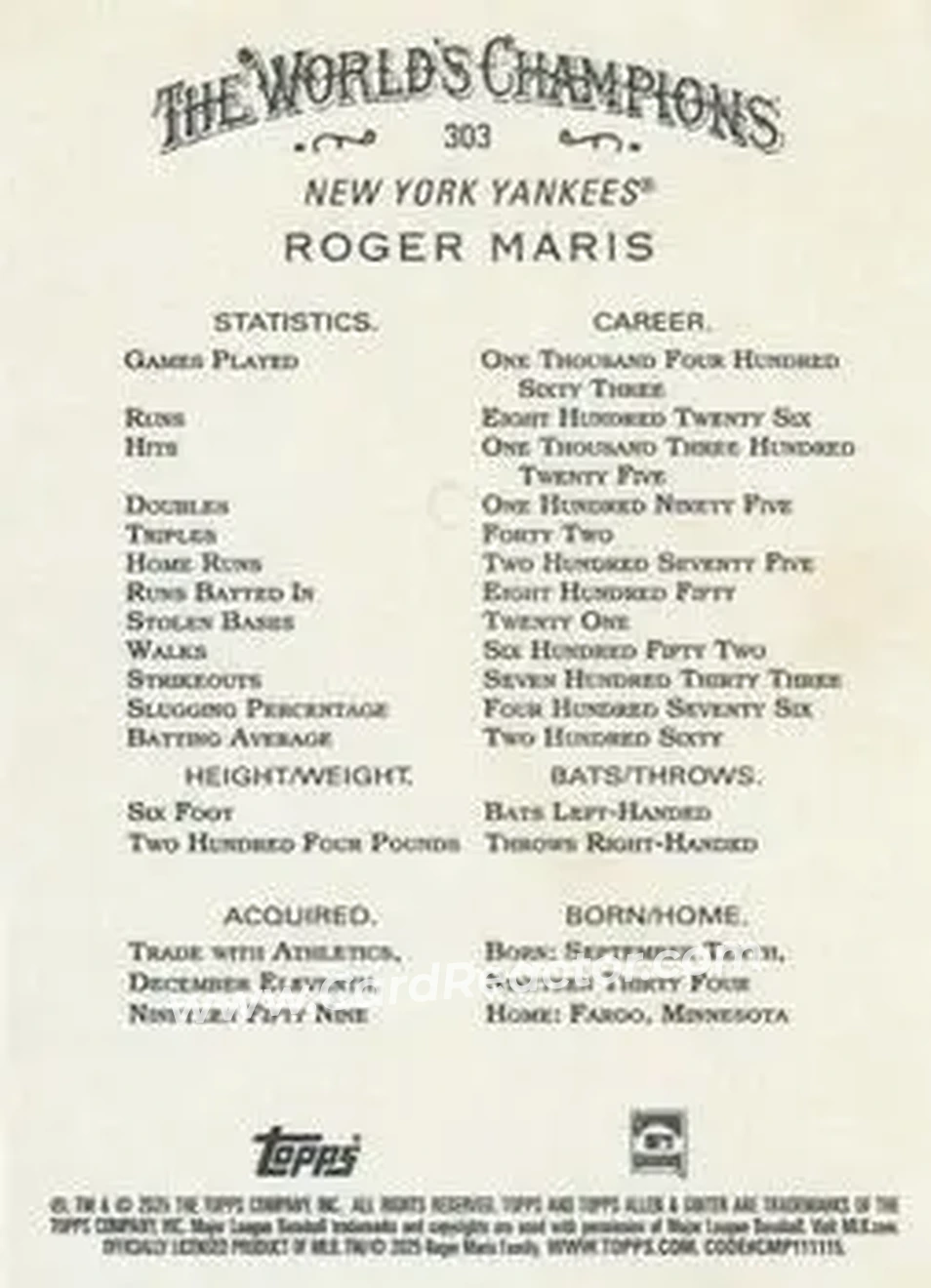 Back of Roger Maris