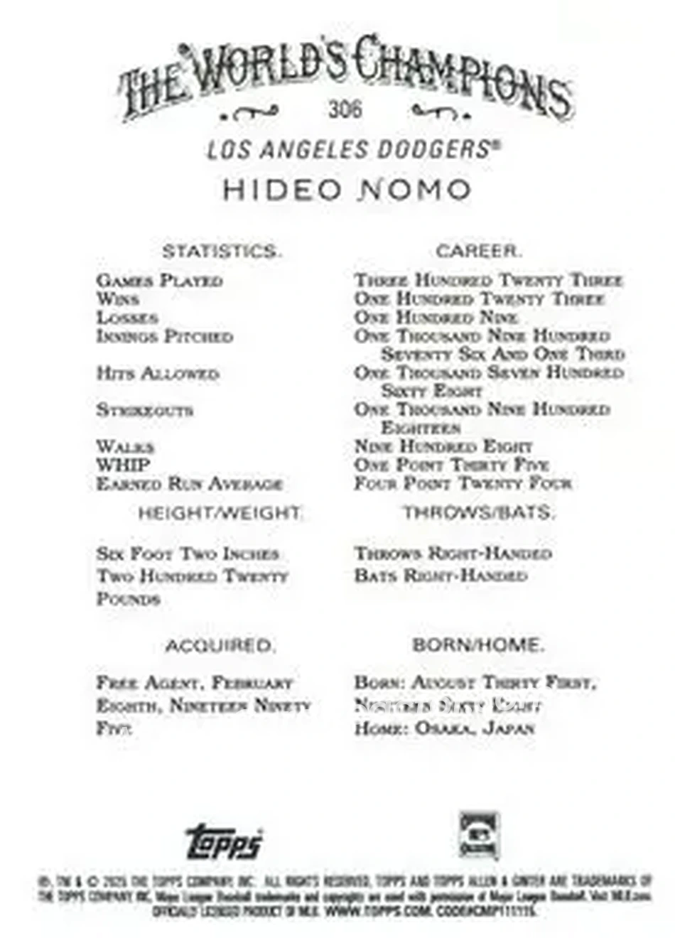 Back of Hideo Nomo