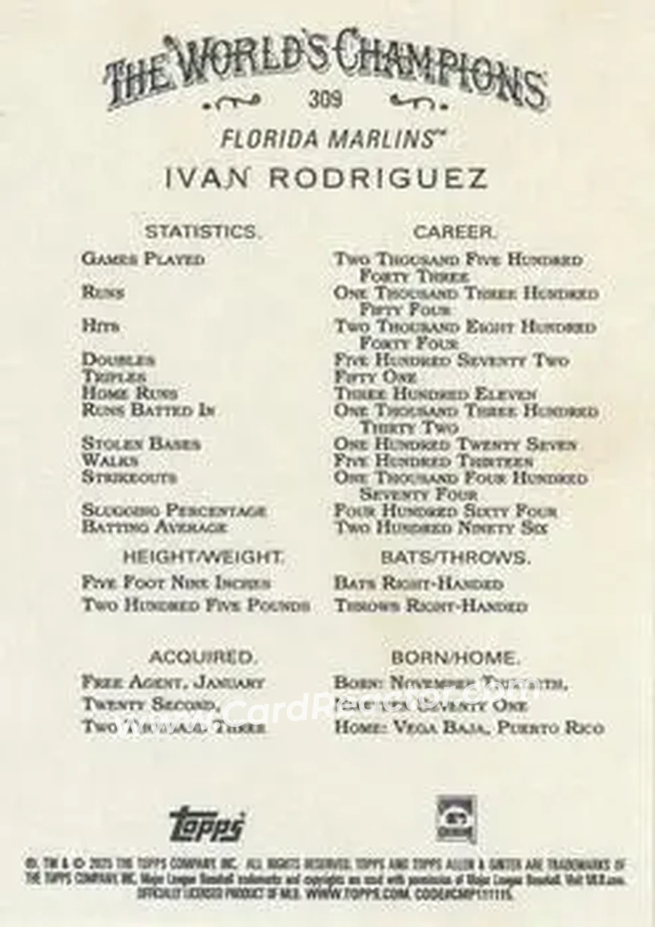 Back of Ivan Rodriguez