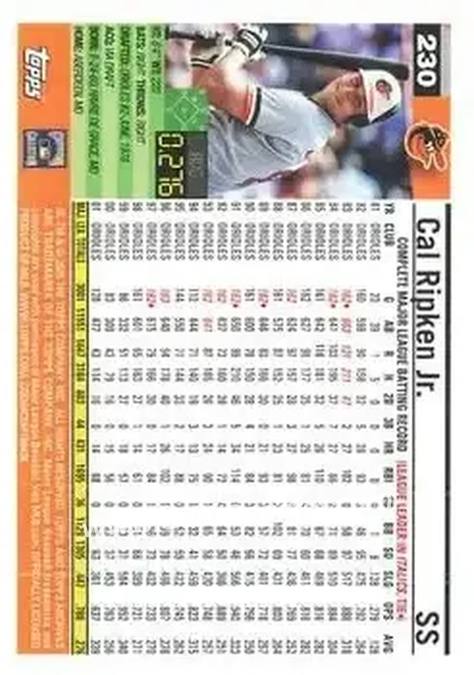Back of Cal Ripken