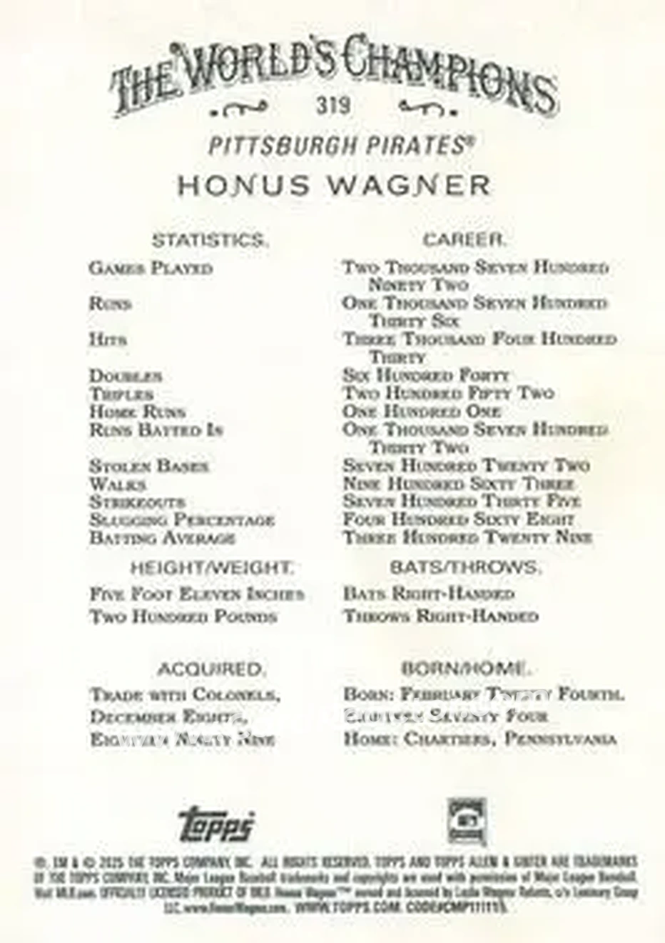 Back of Honus Wagner