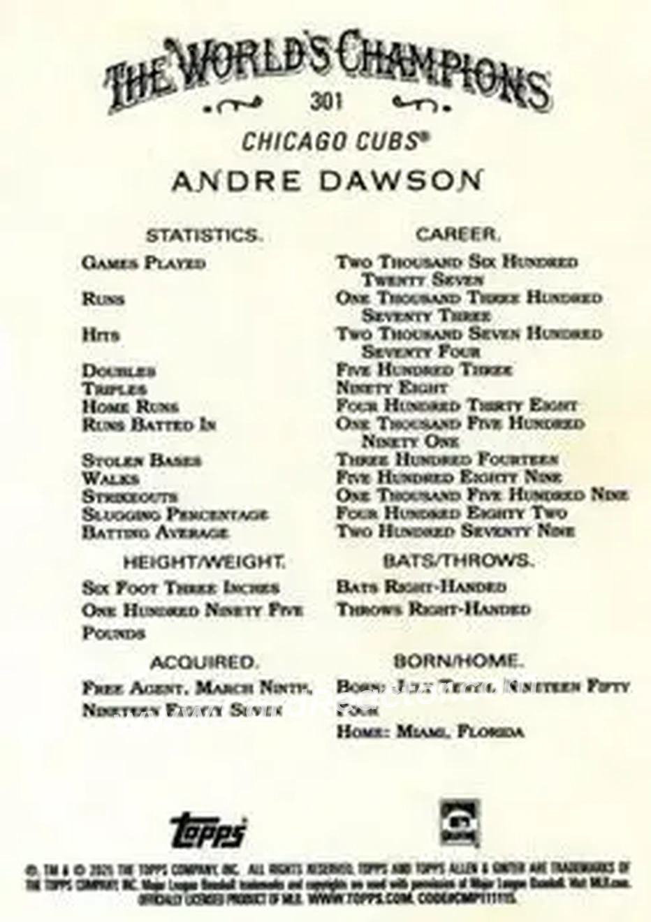 Back of Andre Dawson