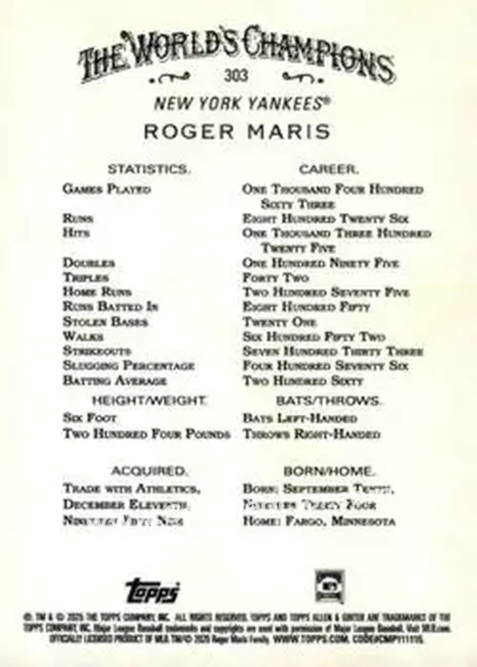 Back of Roger Maris
