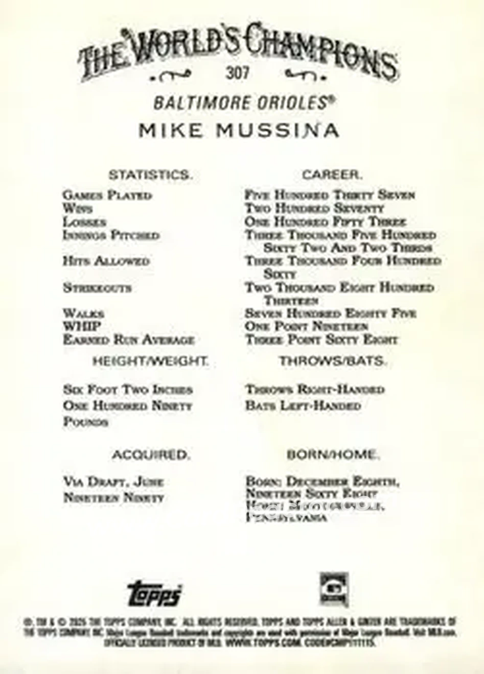 Back of Mike Mussina