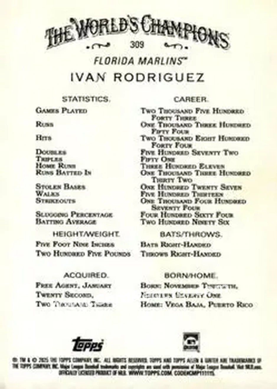 Back of Ivan Rodriguez