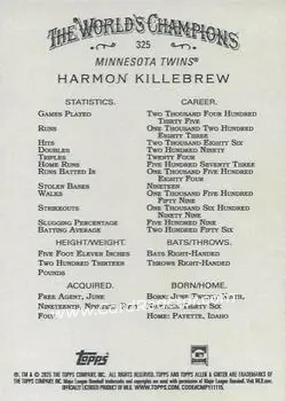 Back of Harmon Killebrew