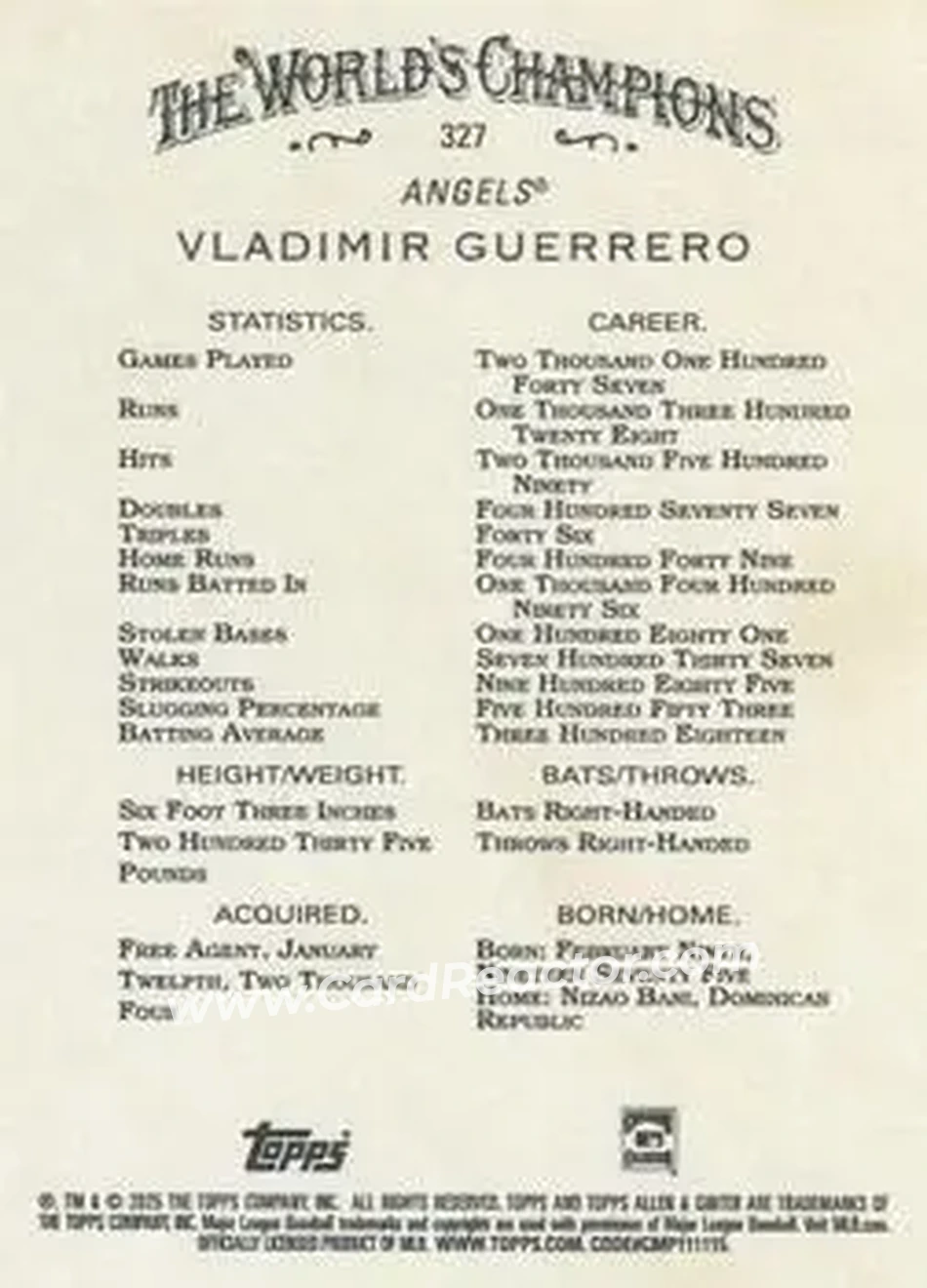 Back of Vladimir Guerrero