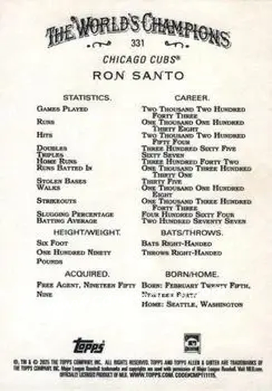 Back of Ron Santo