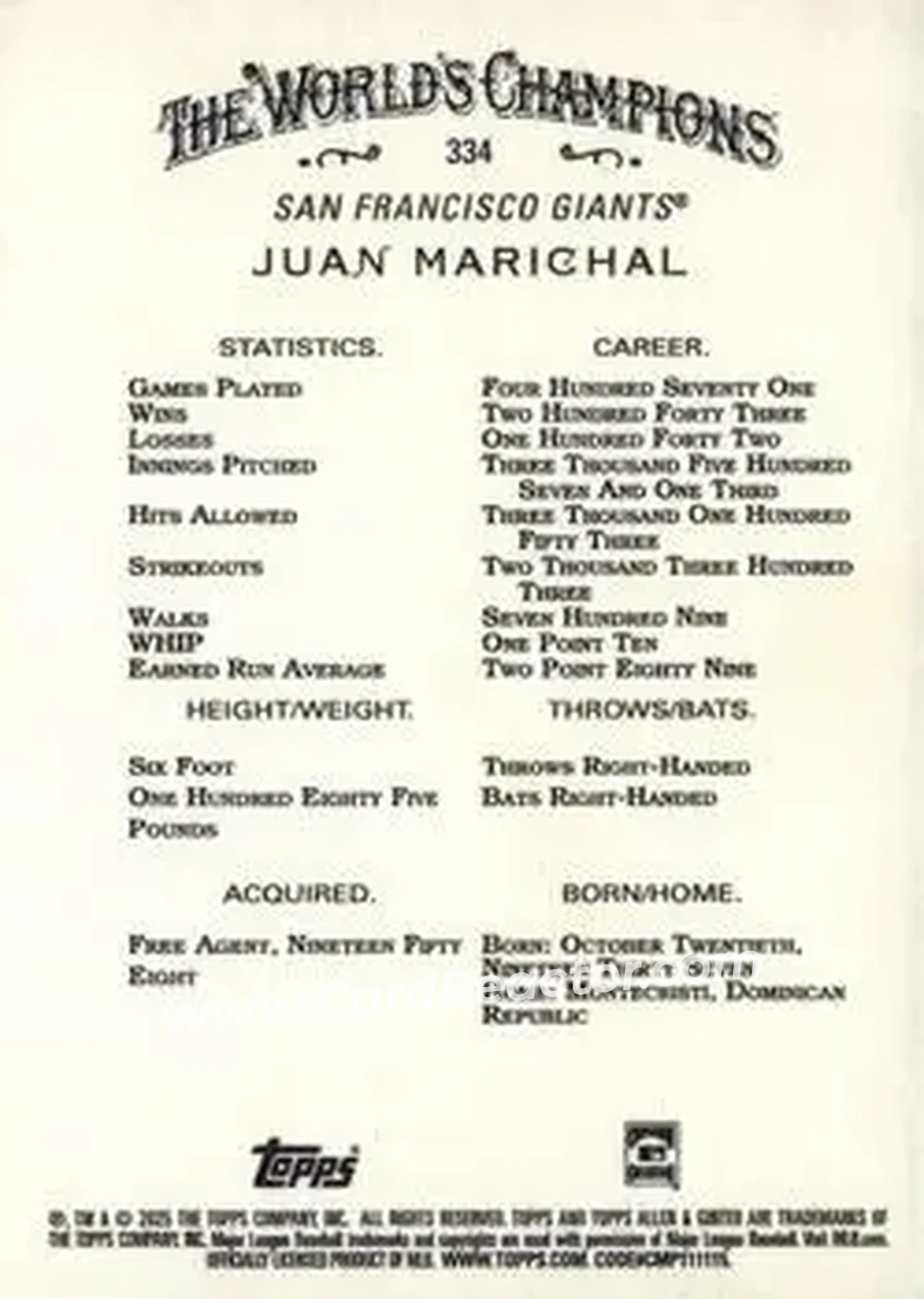 Back of Juan Marichal