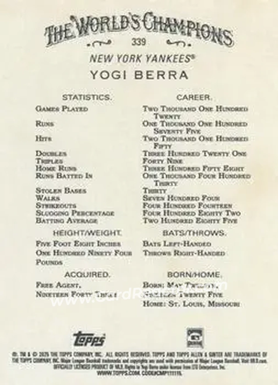 Back of Larry "Yogi" Berra