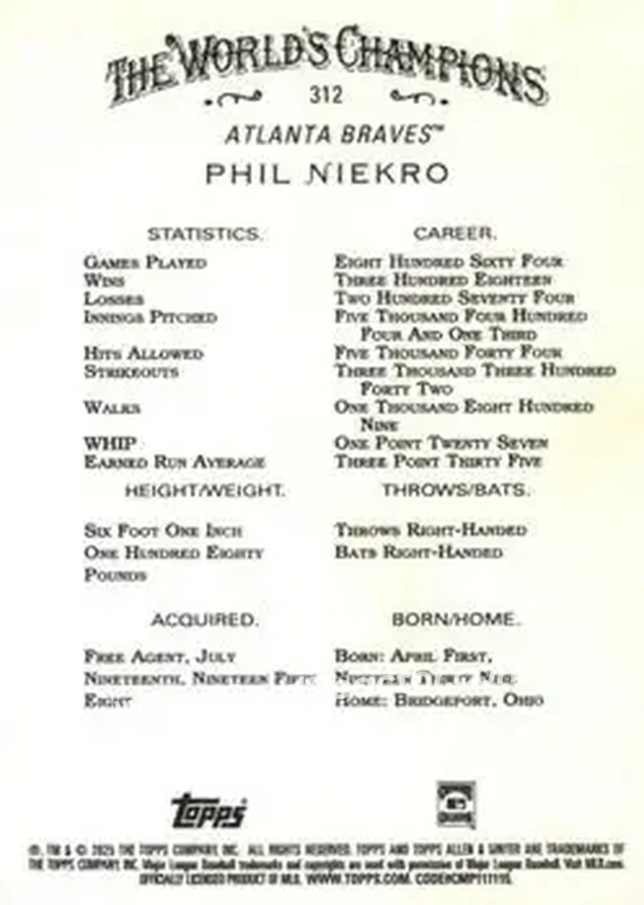 Back of Phil Niekro