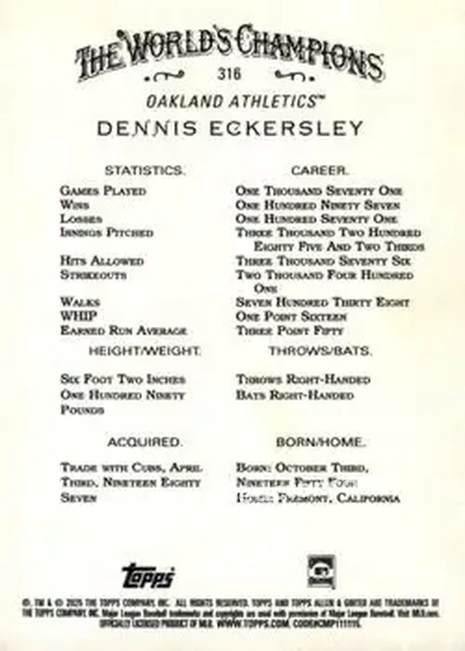 Back of Dennis Eckersley