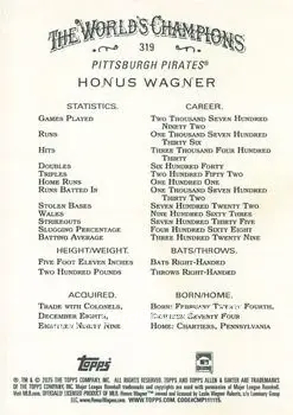 Back of Honus Wagner