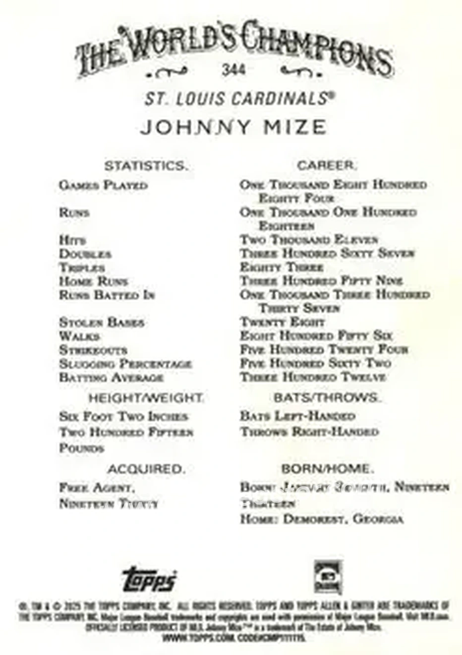 Back of Johnny Mize