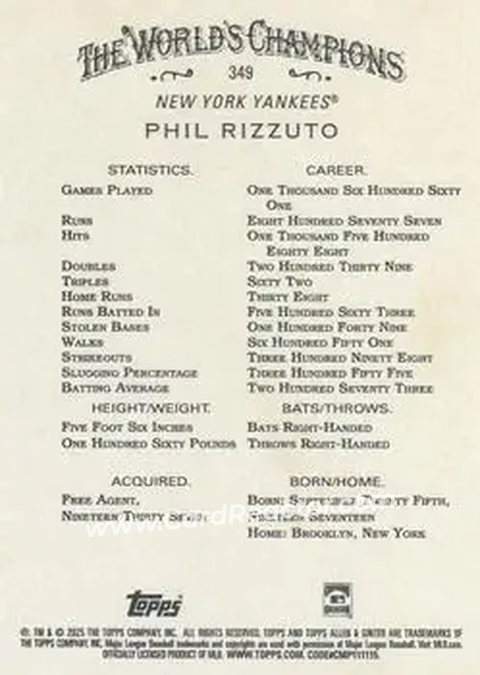Back of Phil Rizzuto