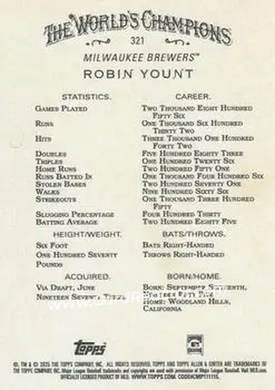 Back of Robin Yount