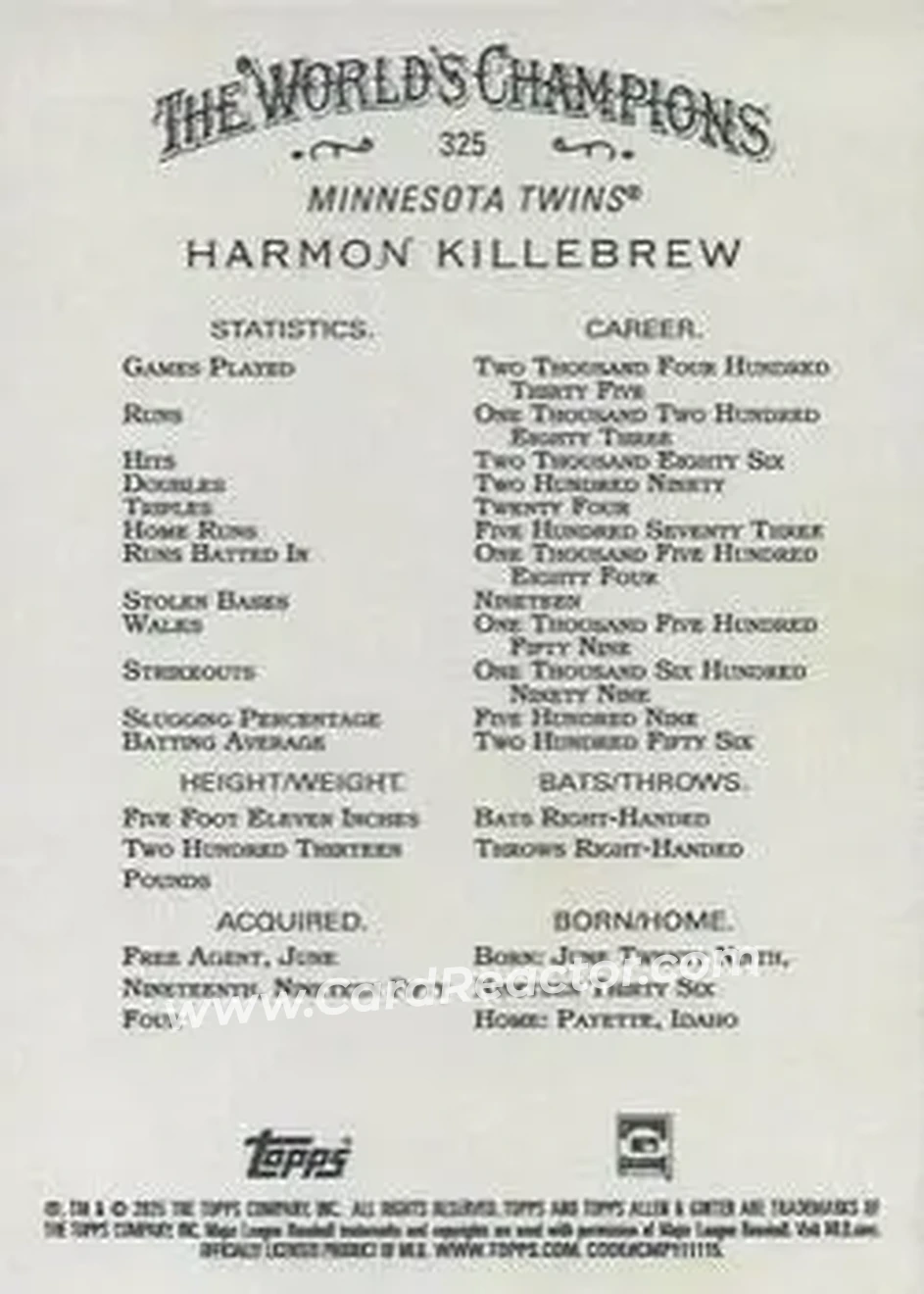 Back of Harmon Killebrew