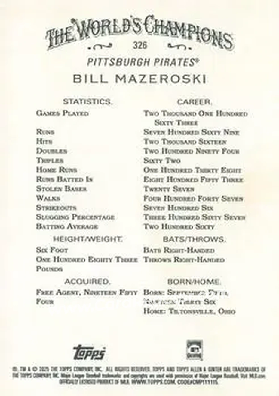 Back of Bill Mazeroski