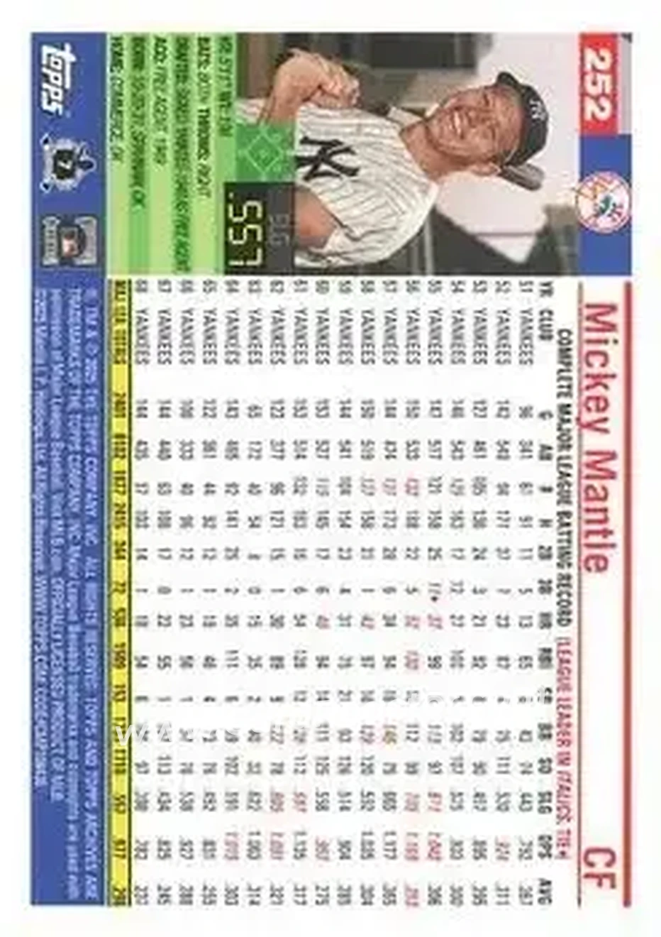 Back of Mickey Mantle