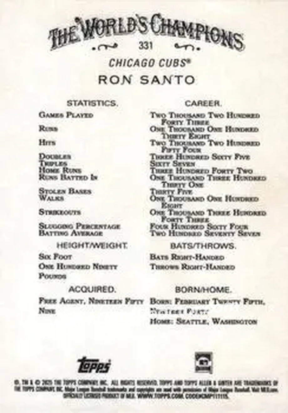 Back of Ron Santo