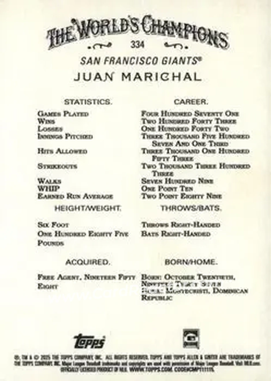 Back of Juan Marichal