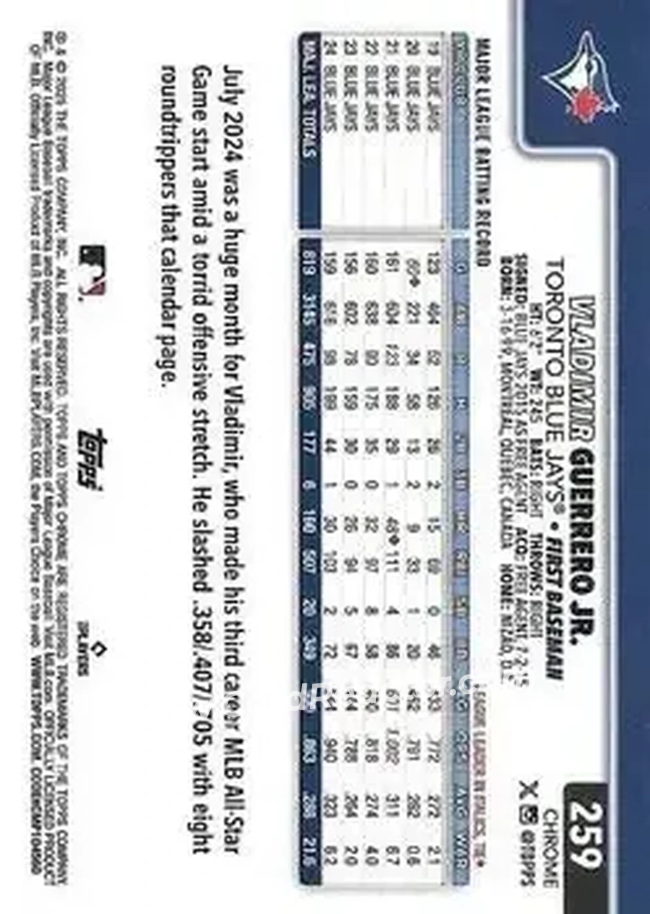 Back of Vladimir Guerrero Jr.