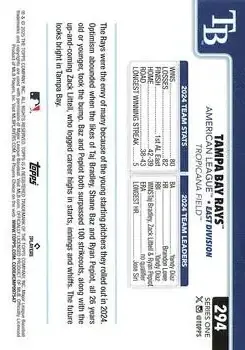 2025 Topps #294 - Tampa Bay Rays - Tampa Bay Rays - Back